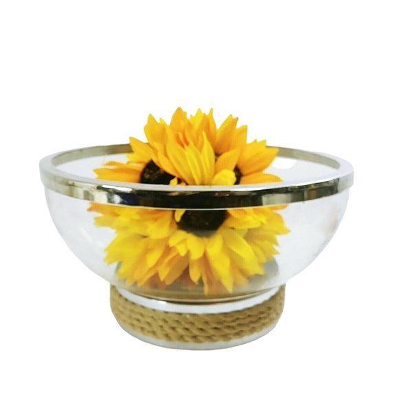 Bowl Glass Fruit Salad Serving Bowl Chrome Trim Rope Accent - Picture 3 of 9